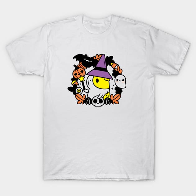 Bubu and Moonch, Halloween Witchy Guinea Pig T-Shirt, White T-Shirt by Noristudio